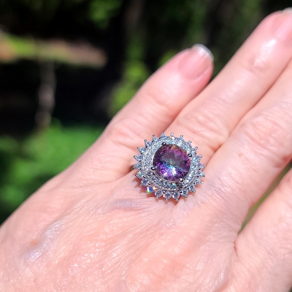 Avelon's Designs Jewelry - Aurora borealis & white Topaz princess ring